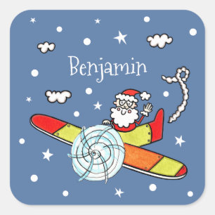 Personalized Father Christmas Santa Claus Airplane Square Sticker
