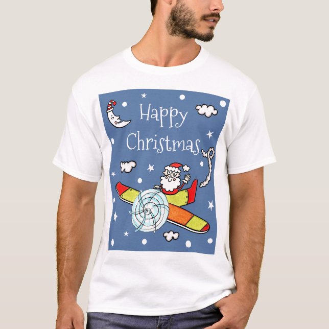 Personalized Father Christmas Santa Claus Airplane T-Shirt (Front)