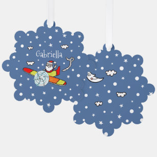 Personalized Father Christmas Santa Claus Airplane Tree Decoration Card