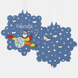 Personalized Father Christmas Santa Claus Airplane Tree Decoration Card