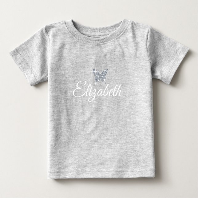 personalized faux diamond sparkle butterfly baby T-Shirt (Front)