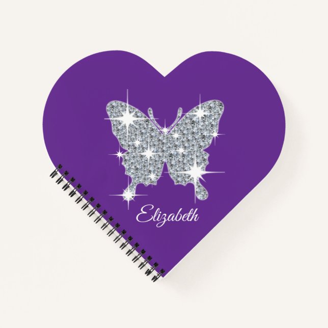 Personalized faux diamond sparkle butterfly design notebook (Front)