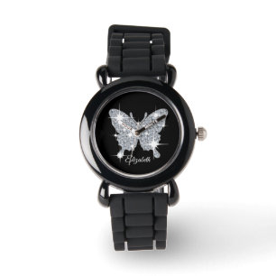 Personalized faux diamond sparkle butterfly design watch