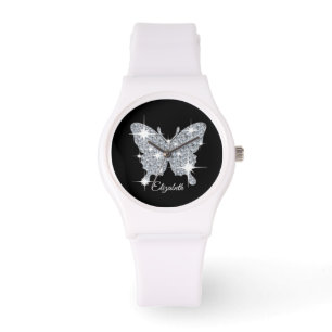 Personalized faux diamond sparkle butterfly design watch