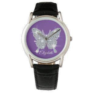 Personalized faux diamond sparkle butterfly watch