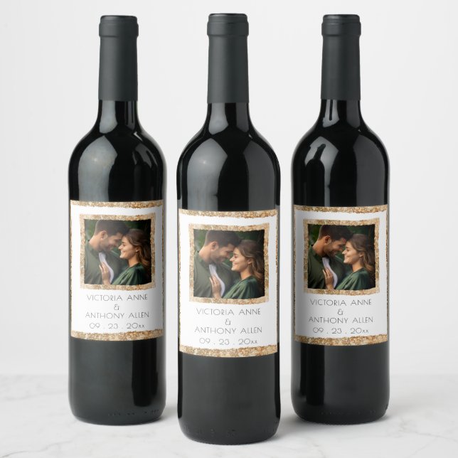 Personalized Faux Gold Frame Rustic Elegant Wine Label (Bottles)