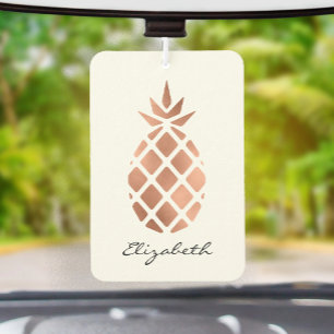 Personalized faux rose gold foil pineapple car air freshener