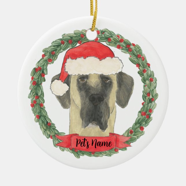 Personalized Fawn Masked Great Dane Ceramic Ornament (Front)