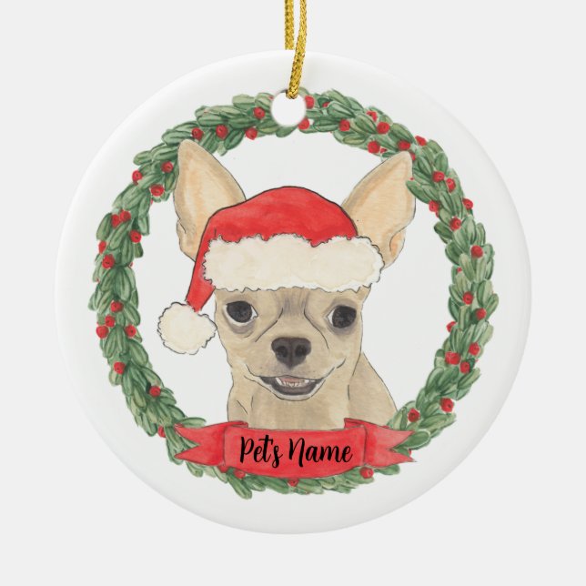 Personalized Fawn Tan Cream Chihuahua Ceramic Ornament (Front)