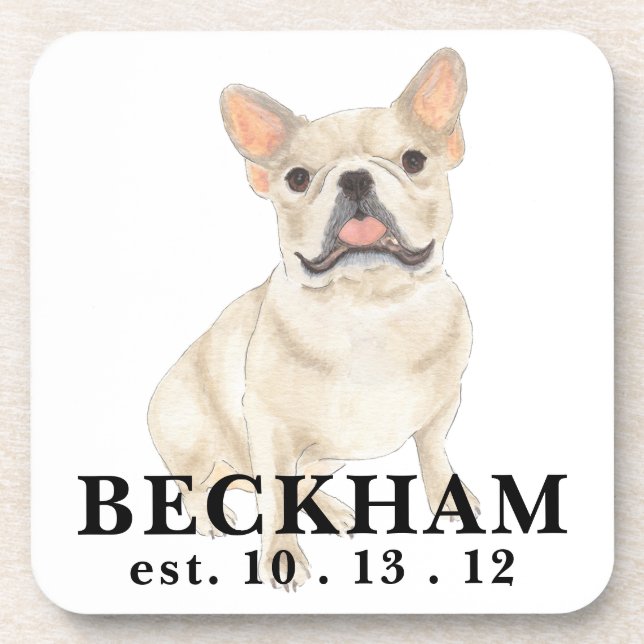 Personalized Fawn Tan Frenchie French Bulldog Coaster (Front)