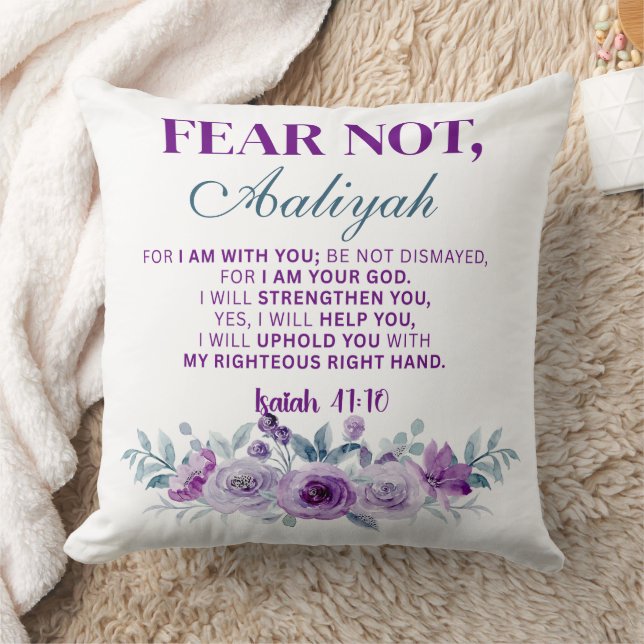 Personalized Fear Not Isaiah 41:10 Purple Floral Cushion (Blanket)