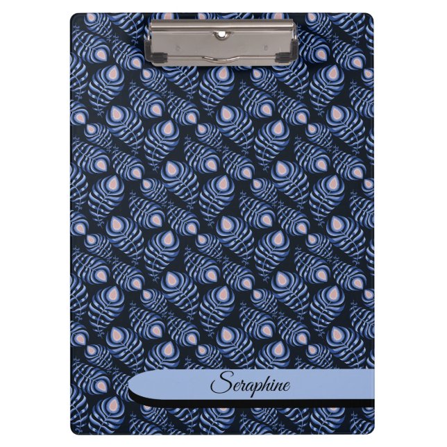 Personalized Feather Clipboard | Blue Pattern (Front)