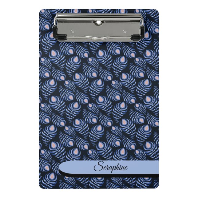 Personalized Feather Clipboard | Blue Pattern (Front)