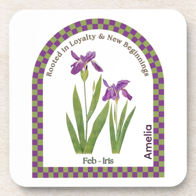 Personalized February Birth Month Flower Coaster (Front)