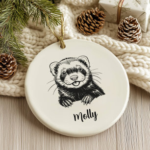 Personalized Ferret Christmas Ceramic Ornament