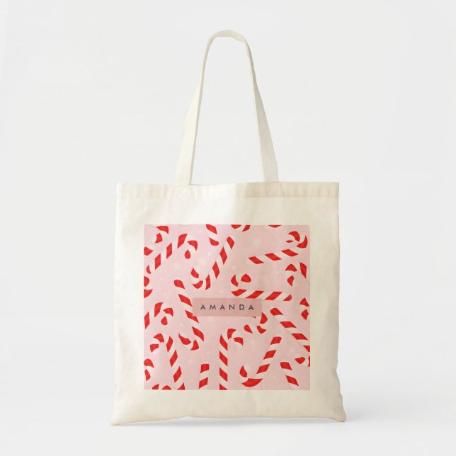 Personalized Festive Candy Canes Tote Bag (Front)