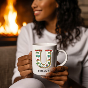 Personalized Festive Christmas Monogram Initial U Coffee Mug