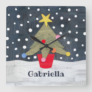 Personalized Festive Christmas Tree Square Wall Clock
