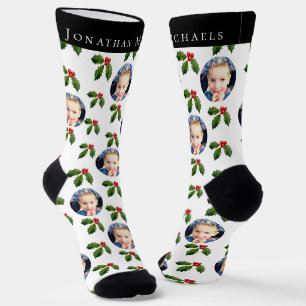 Personalized Festive Holly Berry Holiday Socks