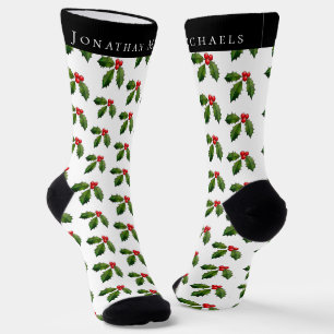 Personalized Festive Holly Berry Holiday Socks