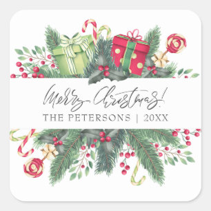 Personalized Festive Merry Christmas Decorative Square Sticker