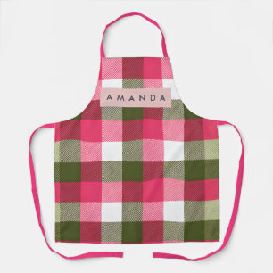 Personalized Festive Pink and Green Plaid Apron