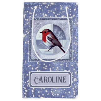 Personalized Festive Robin Christmas Design Small Gift Bag