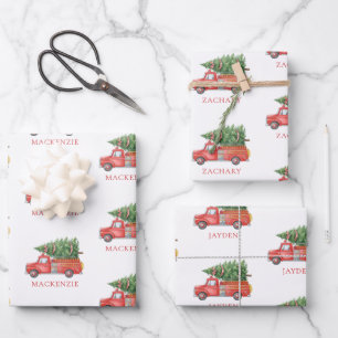 Personalized Firefighter Christmas Fire Truck  Wrapping Paper Sheet