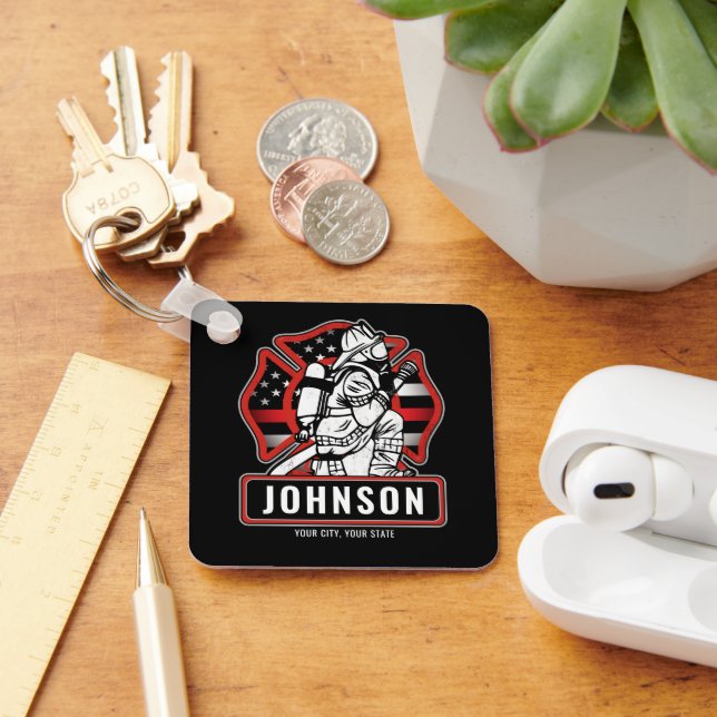 Personalized Firefighter Fire Dept Patriotic Flag Key Ring (Desk)