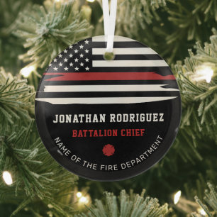 Personalized Firefighter Fire Dept Thin Red Line Glass Tree Decoration
