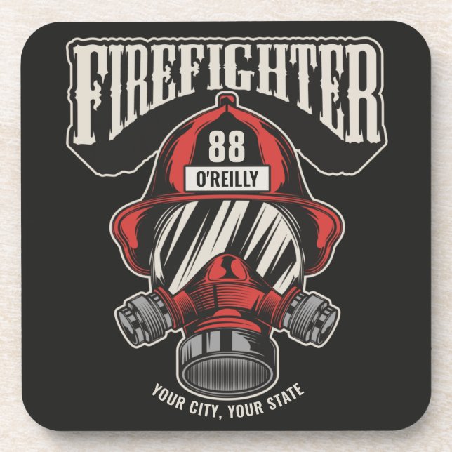 Personalized Firefighter Mask Fire Dept Helmet Coaster (Front)