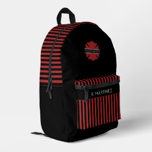 Personalized Firefighter Red and Black Stripes Printed Backpack