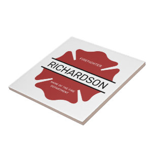 Personalized Firefighter Red Logo Symbol  Ceramic Tile
