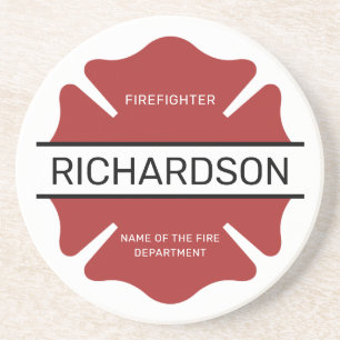 Personalized Firefighter Red Logo Symbol  Coaster