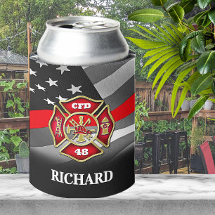 Personalized Firefighter Thin Red Line Custom Can Cooler