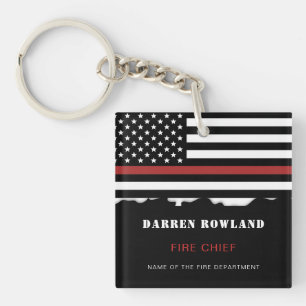Personalized Firefighter Thin Red Line Fire Rescue Key Ring