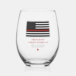 Personalized Firefighter Thin Red Line Fire Rescue Stemless Wine Glass