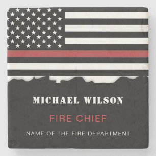 Personalized Firefighter Thin Red Line Fire Rescue Stone Coaster