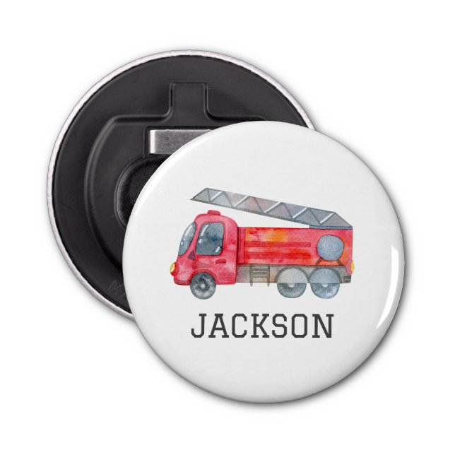Personalized Firetruck birthday Party Bottle Opener (Front)