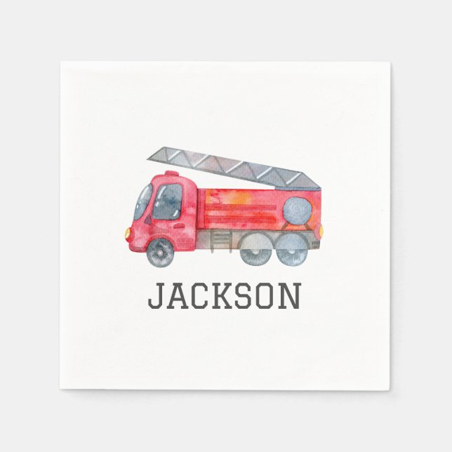 Personalized Firetruck birthday Party Napkin (Front)