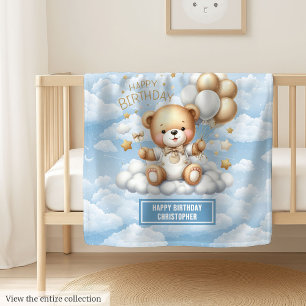 Personalized first birthday blanket with teddy 