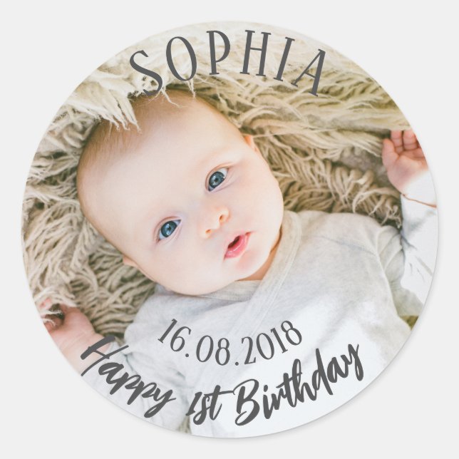 Personalized First Birthday Classic Round Sticker (Front)