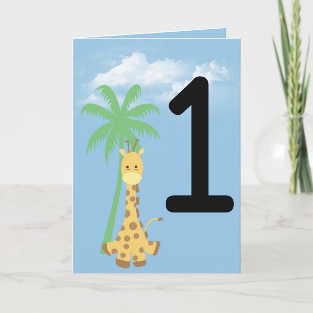 Personalized First Birthday Giraffe Birthday Card (Front)