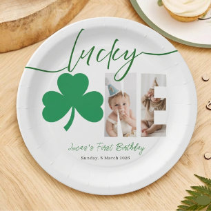 Personalized First Birthday Shamrock Photo Party  Paper Plate