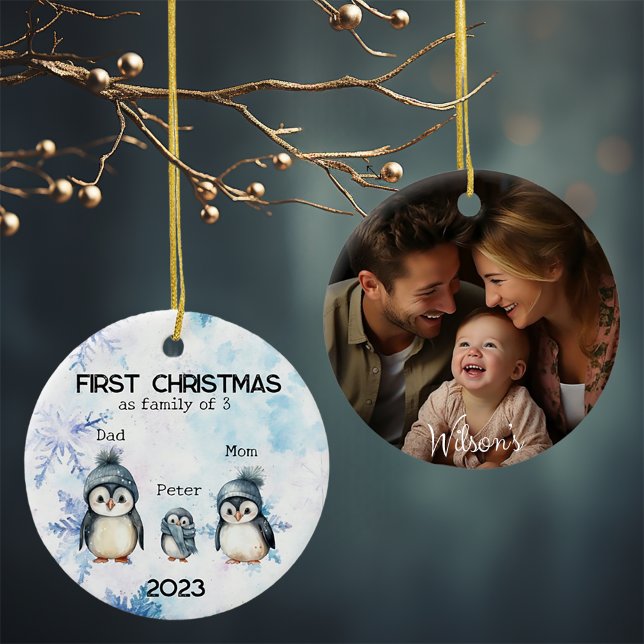 Personalized First Christmas as a Family of 3 Ceramic Ornament (Creator Uploaded)