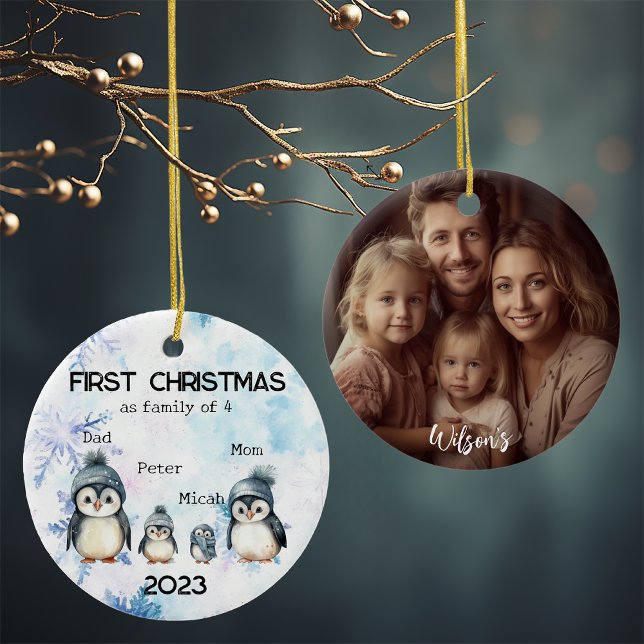 Personalized First Christmas as a Family of 4 Ceramic Ornament (Creator Uploaded)