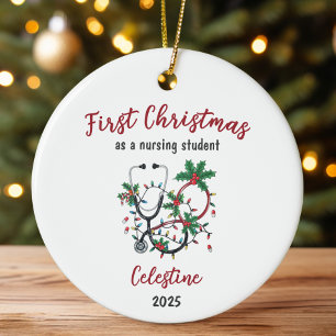Personalized First Christmas as a Nursing Student Ceramic Ornament