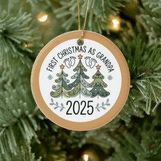 Personalized First Christmas as Grandpa Ceramic Ornament