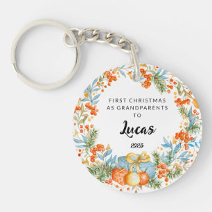 Personalized First Christmas As Grandparents   Key Ring