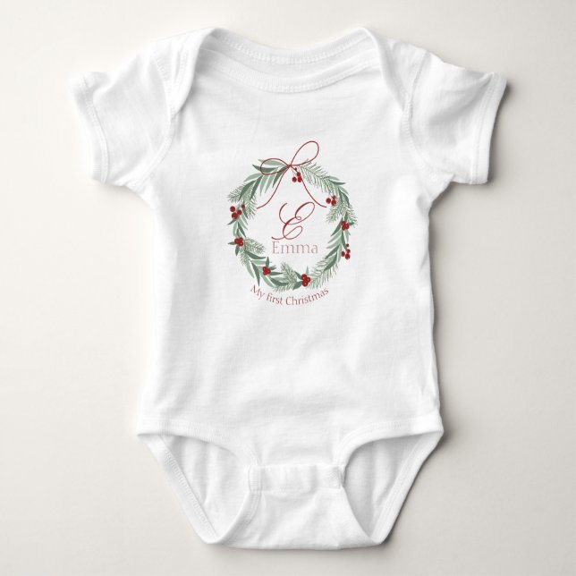 Personalized first Christmas Baby Bodysuit (Front)